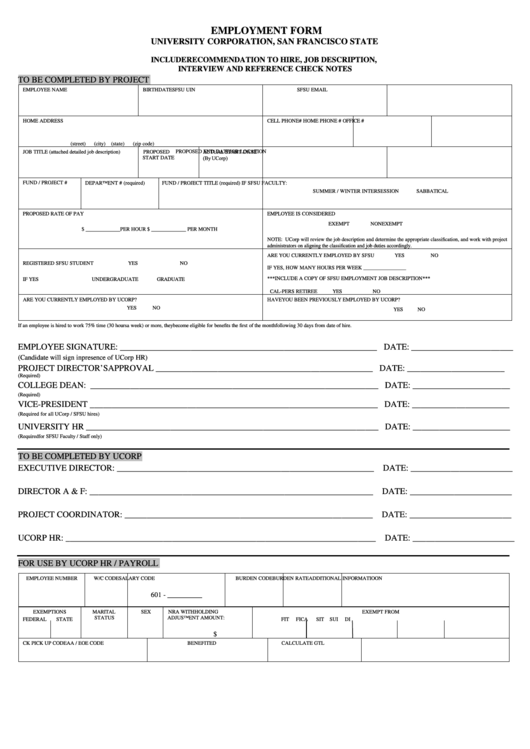 Fillable Employment Form Printable pdf