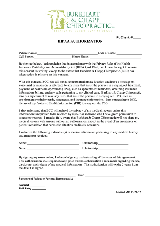 Hipaa Authorization Form Printable pdf