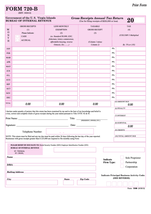 Form 720-b Gross Receipts Annual Tax Return