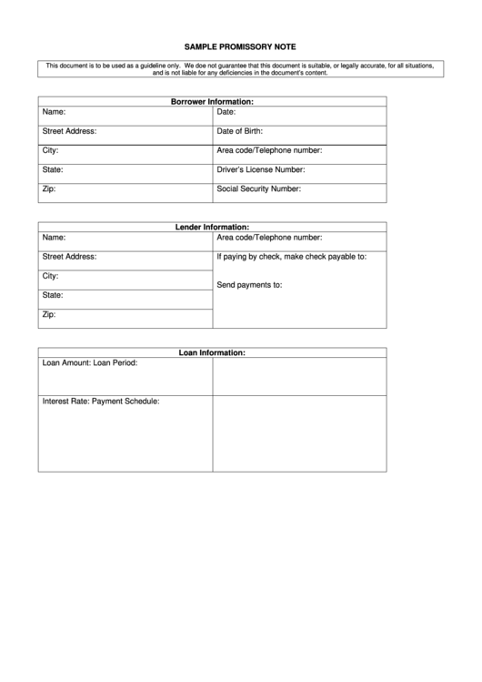 Sample Promissory Note Template Printable pdf