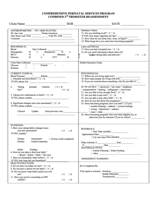 Combined Second Trimester Pregnancy Reassessment Form