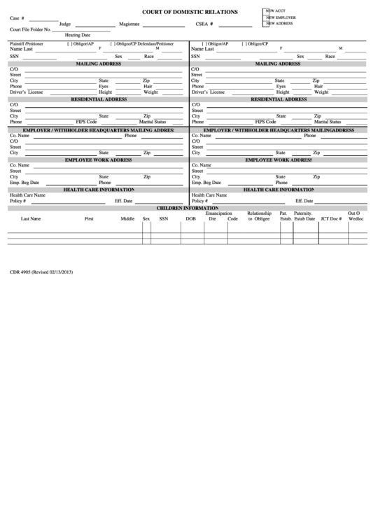 Form Cdr 4905 - Court Of Domestic Relations - Ohio Printable pdf