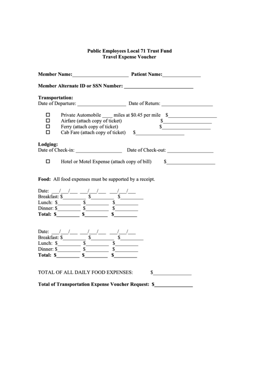 Fillable Travel Expense Voucher Form Printable pdf