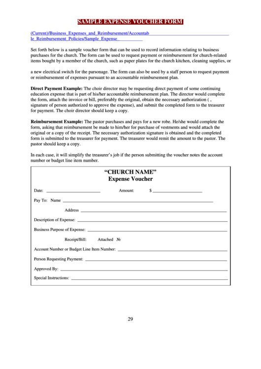 Sample Expense Voucher Form Printable pdf