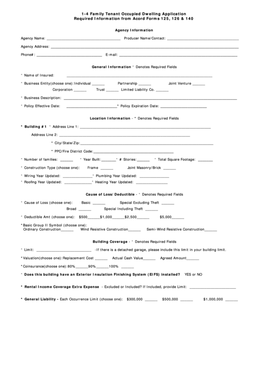 1-4 Tenant Occupied Dwelling Application Form Printable pdf