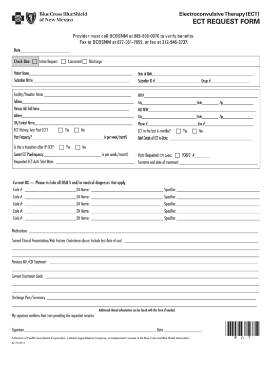 Fillable Ect Request Form - Blue Cross Blue Shield Of New Mexico Printable pdf
