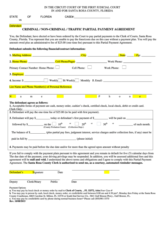 Fillable Partial Payment Agreement Form Printable Pdf Download 1155