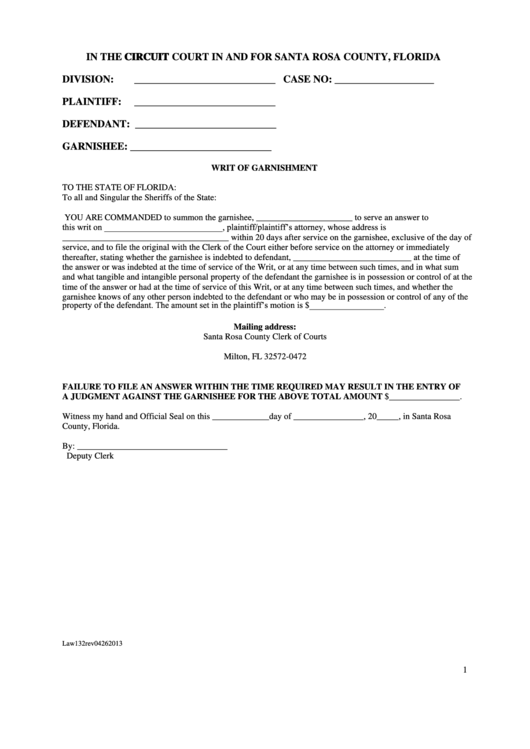 Fillable Form Law132 - Writ Of Garnishment/form Law 815 - Claim Of Exemption And Request For Hearing Printable pdf