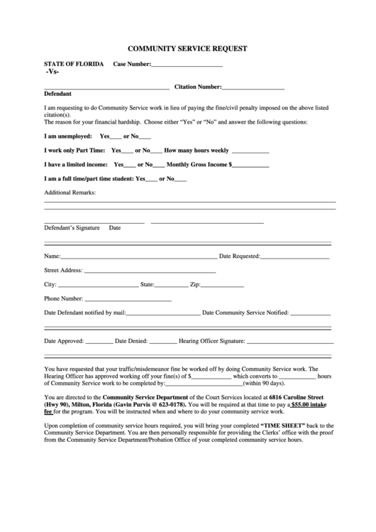 Fillable Community Service Request Form Printable pdf