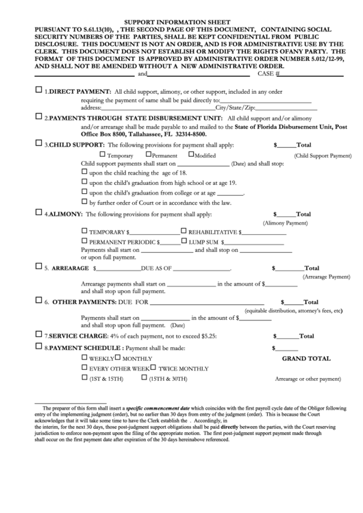 Fillable Support Information Form Printable pdf