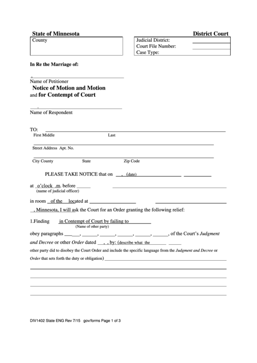 Notice Of Motion And Motion For Contempt Of Court Template Printable Pdf Download