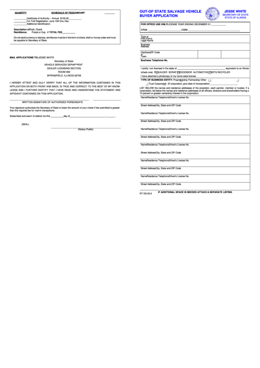 Form Rt Ds-50.5 Out-Of State Salvage Vehicle Buyer Application Printable pdf