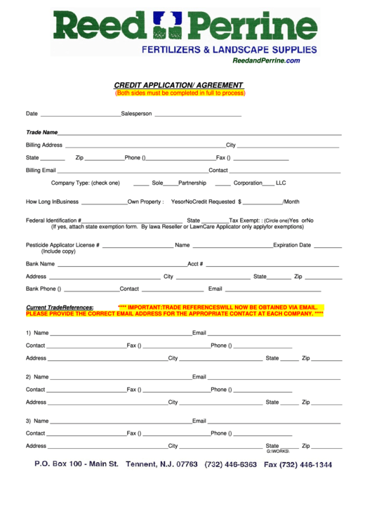 Credit Application / Agreement Form