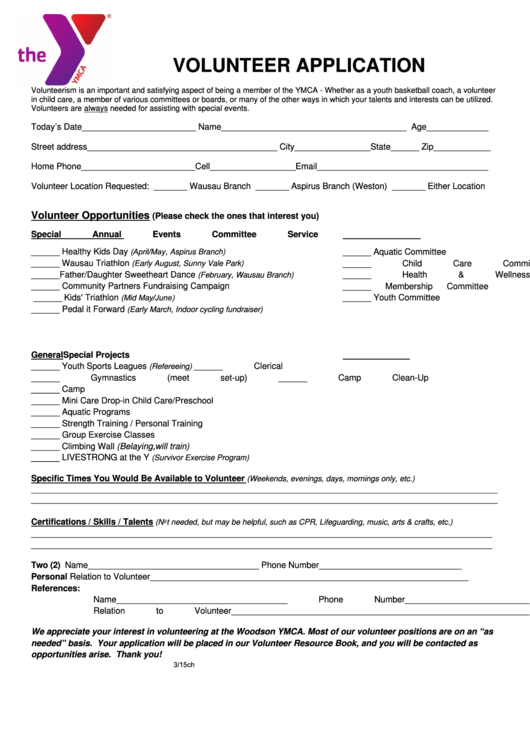 Volunteer Application Form Printable pdf
