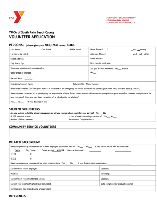Volunteer Application Form - Ymca Of South Palm Beach County