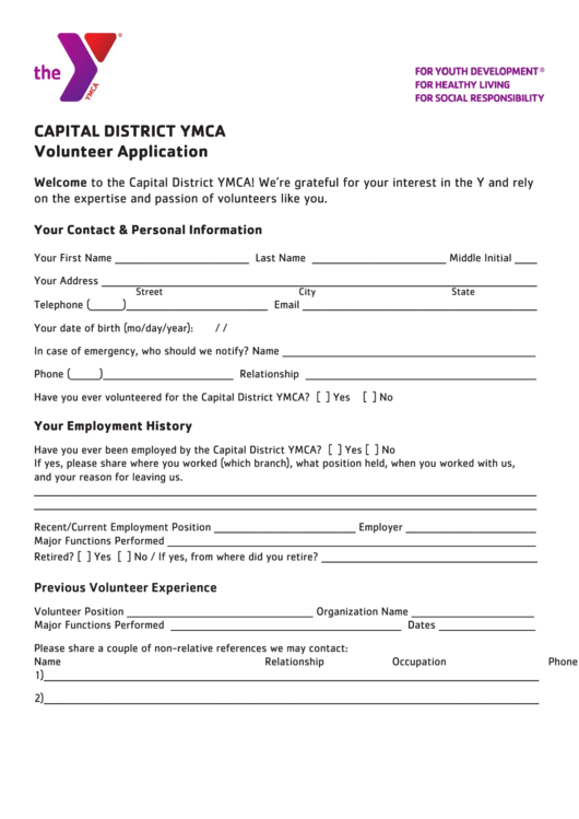 Volunteer Application Form Capital District Ymca printable pdf download