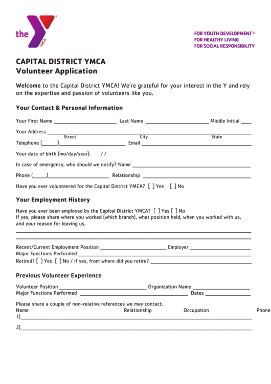 Volunteer Application Form Capital District Ymca Printable Pdf Download