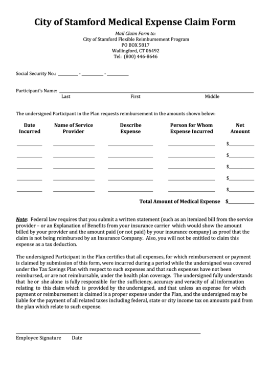 Medical Expense Claim Form Printable pdf