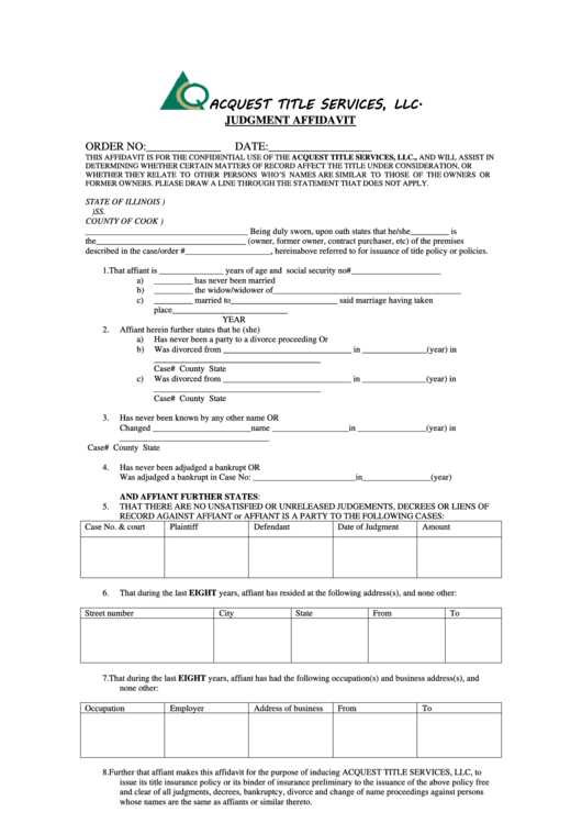 Judgment Affidavit Form printable pdf download