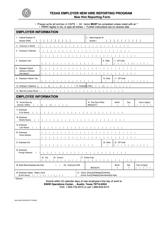 New Hire Reporting Form Texas