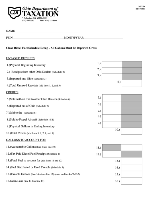 Form Mf-2d - Clear Diesel Fuel Schedule Recap Printable pdf
