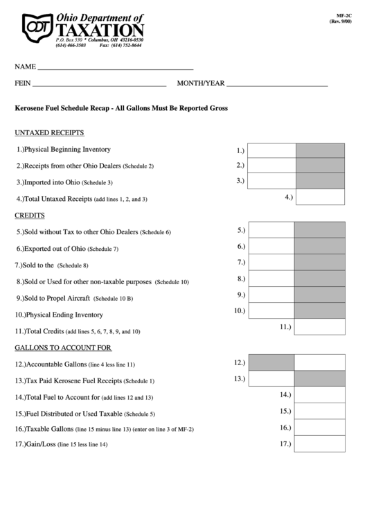 Form Mf-2c - Kerosene Fuel Schedule Recap Printable pdf