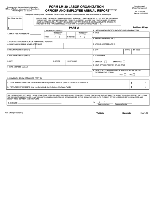 Fillable Form Lm-30 Labor Organization Officer And Employee Annual Report Printable pdf