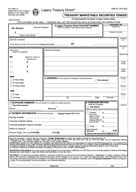 Form Pd F 5381 E - Treasury Marketable Securities Tender Form Printable pdf