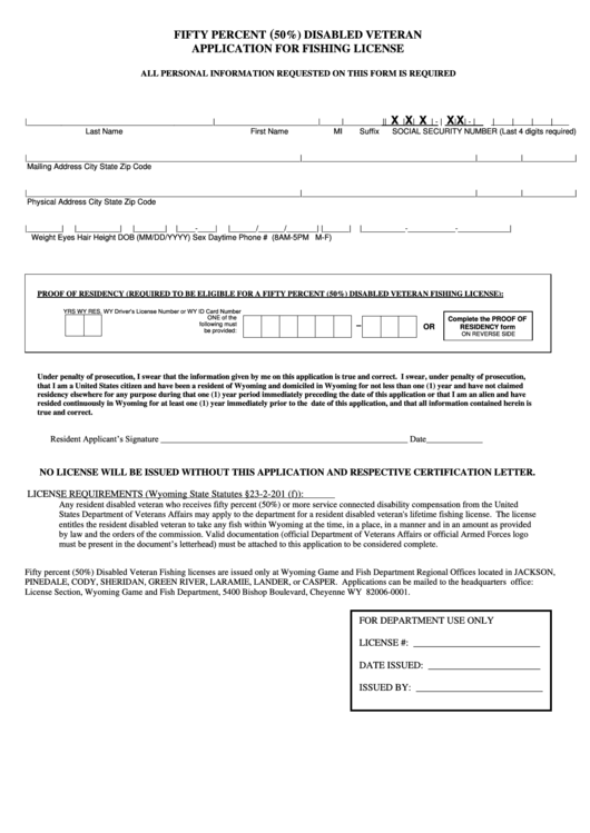 Application For Fishing License -Wyoming Game And Fish Department Printable pdf