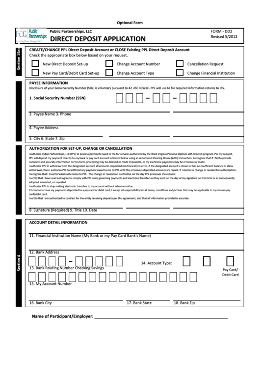 Form Dd2 - Direct Deposit Application