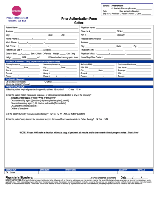 Ambetter Prior Authorization Form - Gattex Printable pdf