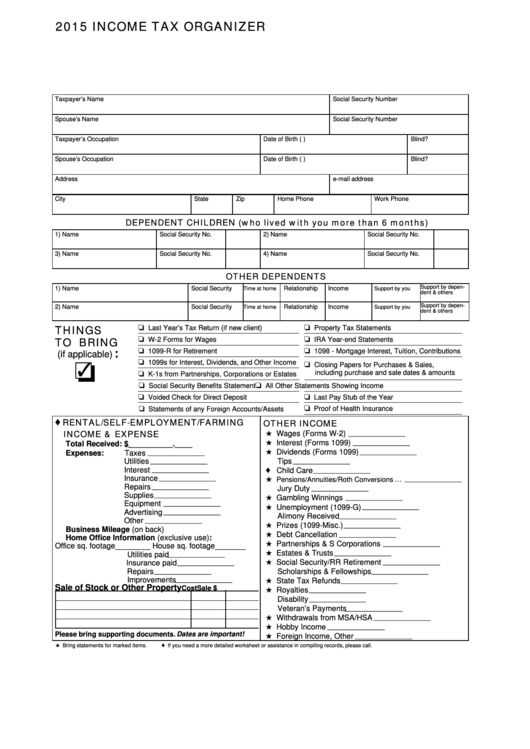 Fillable 2015 Tax Organizer Template printable pdf download