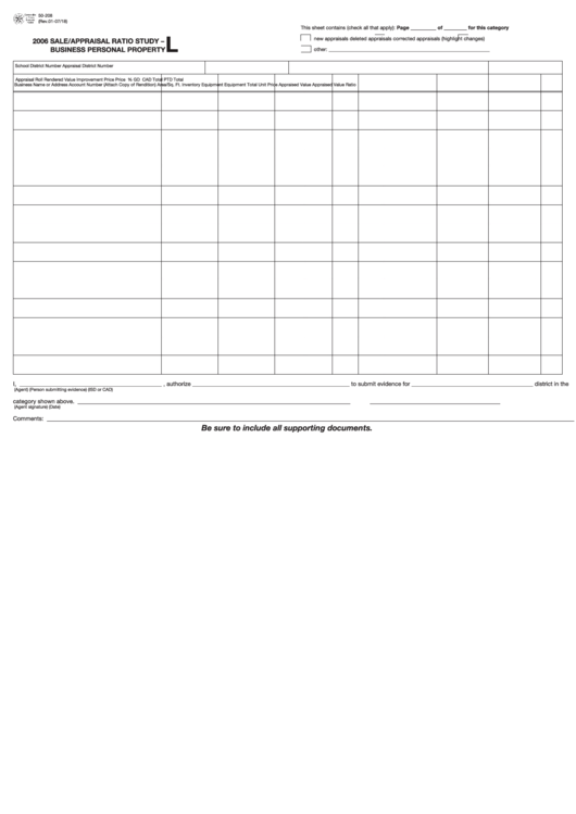 Fillable Form 50-208 L 2006 Sale/appraisal Ratio Study - Business Personal Property Printable pdf