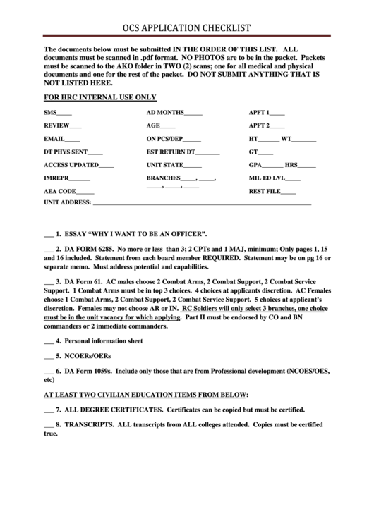 Ocs Application Checklist Template Printable pdf