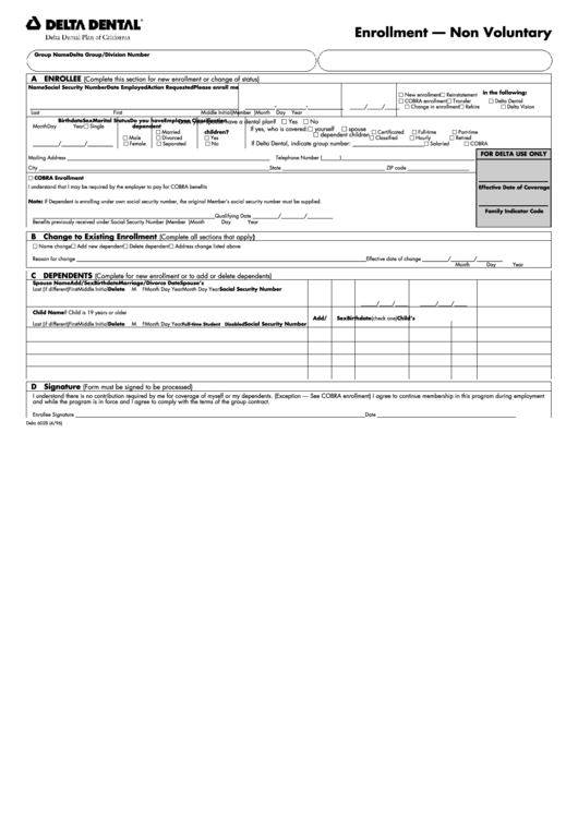 Fillable Form Delta 602b - Enrollment Form Printable pdf