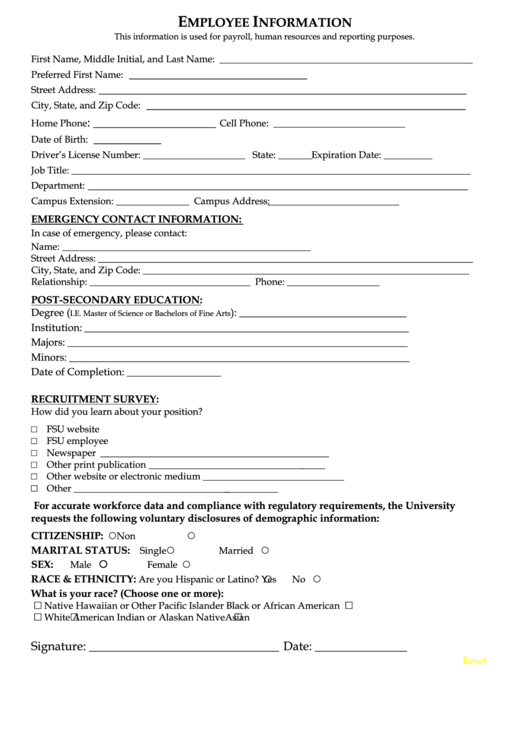 Fillable Employee Information Form Printable pdf