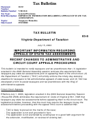 Administrative Appeal Pursuant To Va. Code 58.1-1821 Form Printable pdf
