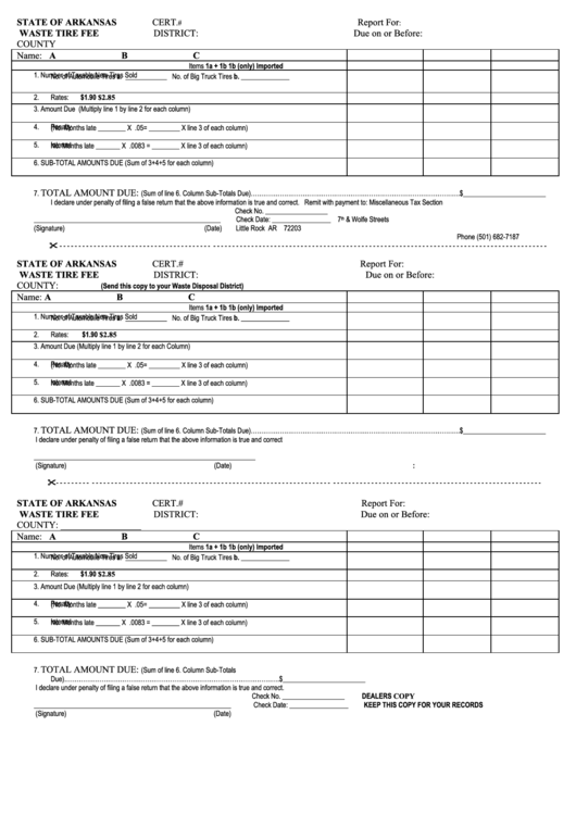 Waste Tire Reporting Form Printable pdf