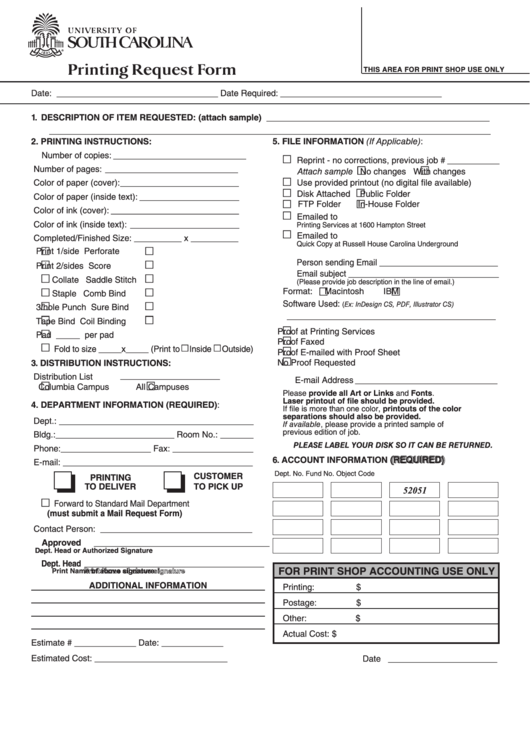 Fillable Printing Request Form Printable pdf