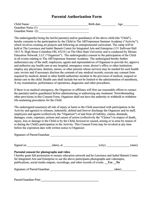 Parental Authorization Form