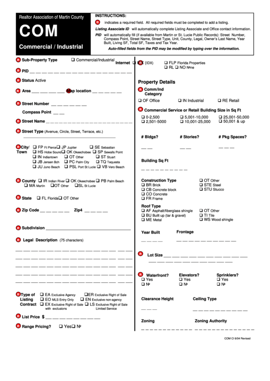 Com Commercial / Industrial Property Listing Form