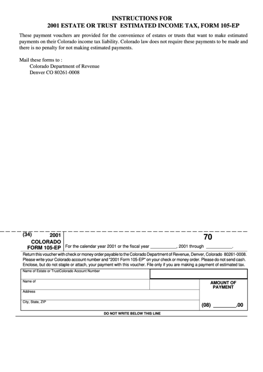 Form 105-Ep - Estate Or Trust Estimated Income Tax - 2001 Printable pdf