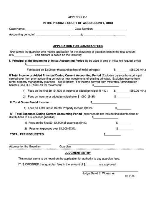 Fillable Appendix C-1 - Application For Guardian Fees Form Printable pdf