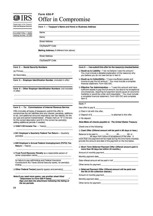 Form 656-P - Offer In Compromise Printable pdf