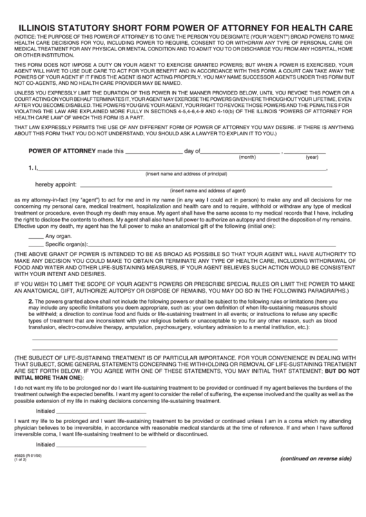 Fillable Form 5625 Illinois Statutory Short Form Power Of Attorney 