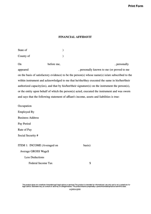 Fillable Financial Affidavit Form Printable pdf