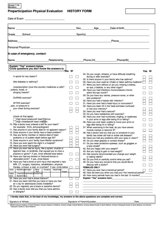 Preparticipation Physical Evaluation Form Printable pdf