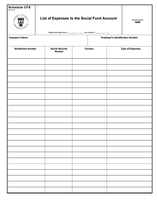 List Of Expenses To The Social Fund Account Form - Schedule Cfs - Puerto Rico Printable pdf