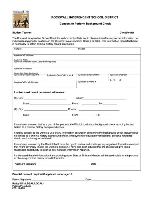 Consent To Perform Background Check Form Printable pdf