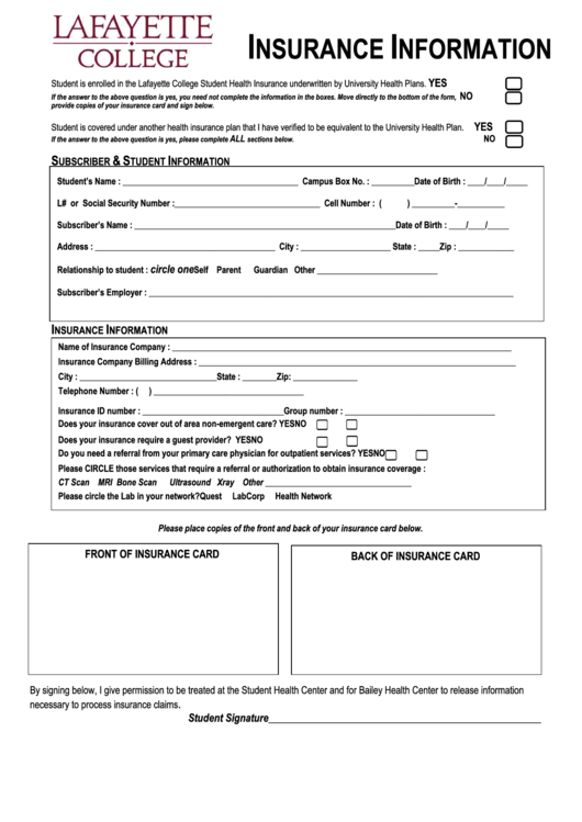Insurance Form Printable pdf